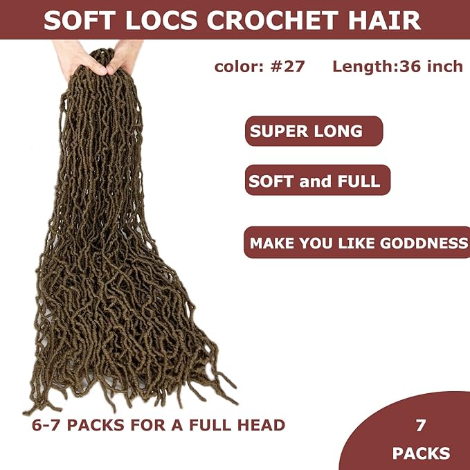 Light Brown soft locs 36 inch goddess locs Faux Locs Crochet Hair for Black Women Whole Strand Pre-looped Long New Locs Braiding Hair Extension