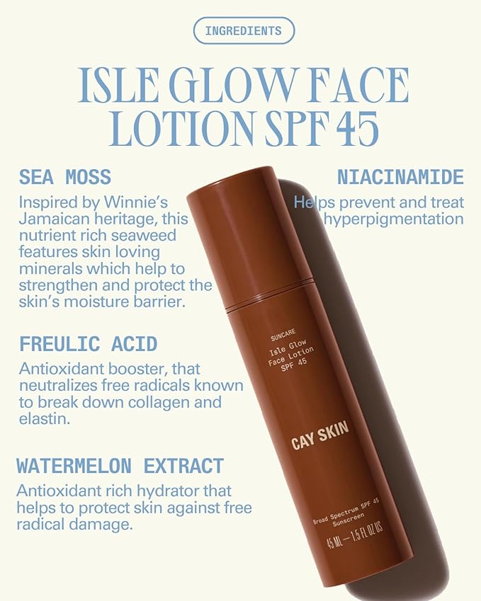 Cay Skin Isle Glow Face Moisturizer SPF 45 ? Illuminating Moisturizer Broad Spectrum Sunscreen + Makeup Primer ? Lightweight Pearlescent Formula with Radiant Finish for All Skin Types ? 2-Pk 1.5 oz