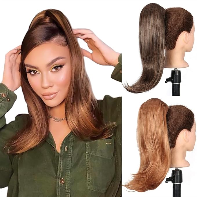EARSHOT Hair Buns Hair Piece 18 Inch Synthetic Straight Ponytail Hair Extensions Wig Bun Wrap Ponytail Barrette Clips for Women Hair Accessories Hair Accessories For Girls (Color : P1B/27)