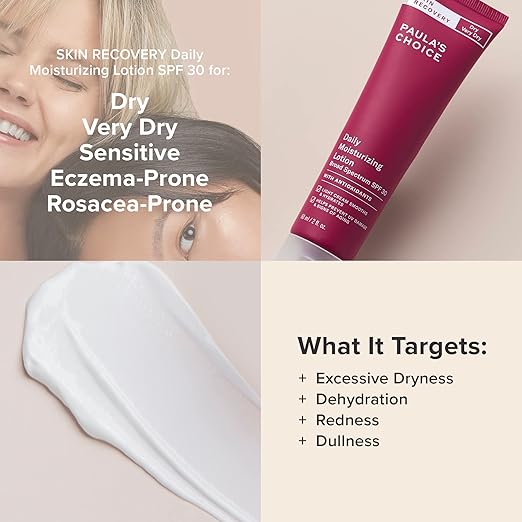 Paula's Choice SKIN RECOVERY Daily Moisturizing Lotion Mineral Sunscreen for Face SPF 30 Face Sunscreen with Oat &amp Cucumber Dry and Sensitive Skin UVA/UVB Protection Fragrance-Free 2oz