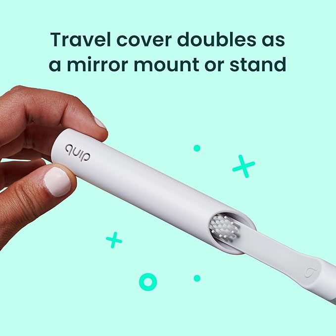 Quip Sonic Electric Toothbrush for Adults - Time Travel &amp Soft Bristles with Travel Case &amp Replacement Brush Head - 3 Month Battery Life Plastic Handle - Sage Green