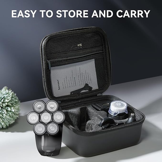7D Head Shavers for Bald Men - 5 in 1 Bald Head Shavers for Men Body Shaver for Mens with Nose Hair &amp Beard Trimmer IPX6 Waterproof Wet Dry LED Display with Travel Case Cordless Head Razor (Black