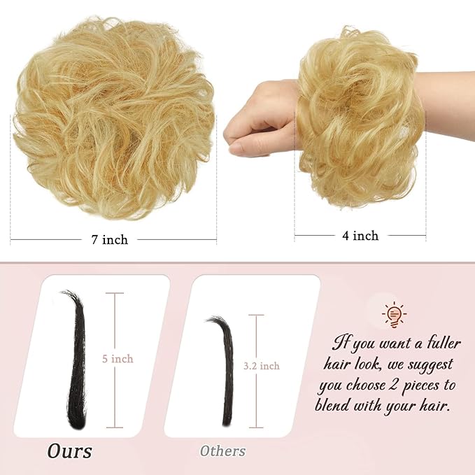 RUWISS Messy Bun Hair Piece Human Hair Messy Rose Bun Hair Buns Hair Piece for Women Real Hair Scrunchies Updo Hair Pieces Bun Extension Ponytail Messy Hair Bun (Golden Blonde)