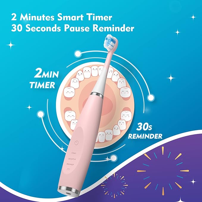 Kids Electric Toothbrushes Sonic Rechargeable Tooth Brush Gifts for Boys and Girls Smart Timer Power Toothbrush - Blue 3 4 5 6 7 8 9 10 11 12 (Blue)