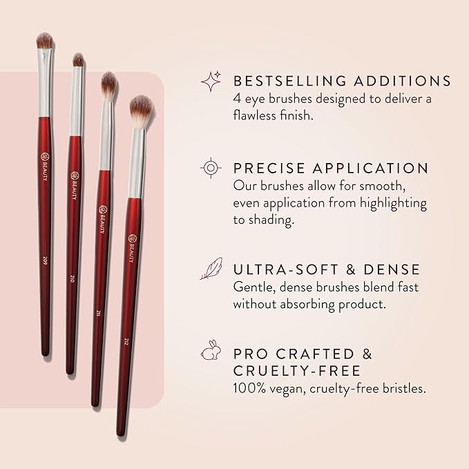 BK BEAUTY - CORE LINE EXTENSION EYE SET (4PC) - Professional Eyeshadow Brush Set for Precise Makeup Placement &amp Blending | Premium Eye Makeup Brushes for Flawless Application
