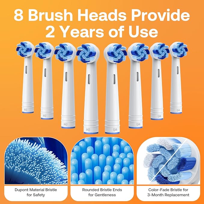 Bitvae Rotating Electric Toothbrush 2 Packs for Adults and Kids 8 Brush Heads 60-Day Battery Life 5 Modes Power Toothbrush with 2-Minute Smart Timer Black &amp White R1