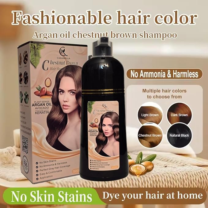 Hair Color Shampoo (Chesnut Brown) ? Argan Oil Avocado &amp Keratin | No Ammonia | Perfect Grey Coverage | Hair Moisturizing &amp Nourishment | Easy At-Home Application
