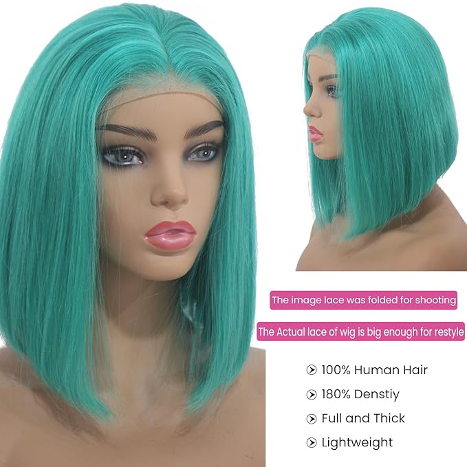 Ubetta Lake Blue Bob Wig Human Hair Lace Front Wigs 13x4 Glueless Lace Front Bob Wigs Human Hair Pre Plucked 8 Inch Colored Teal Blue Bob Wig for Black Women 180% Density