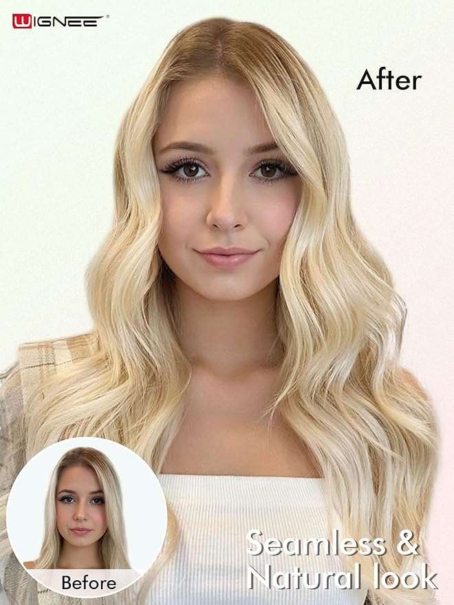 WIGNEE OVO Double Butterfly Hair Extensions Human Hair 2 PCS Real Human Hair Beaded Weft Hair Extensions Human Hair Blonde Color (613)