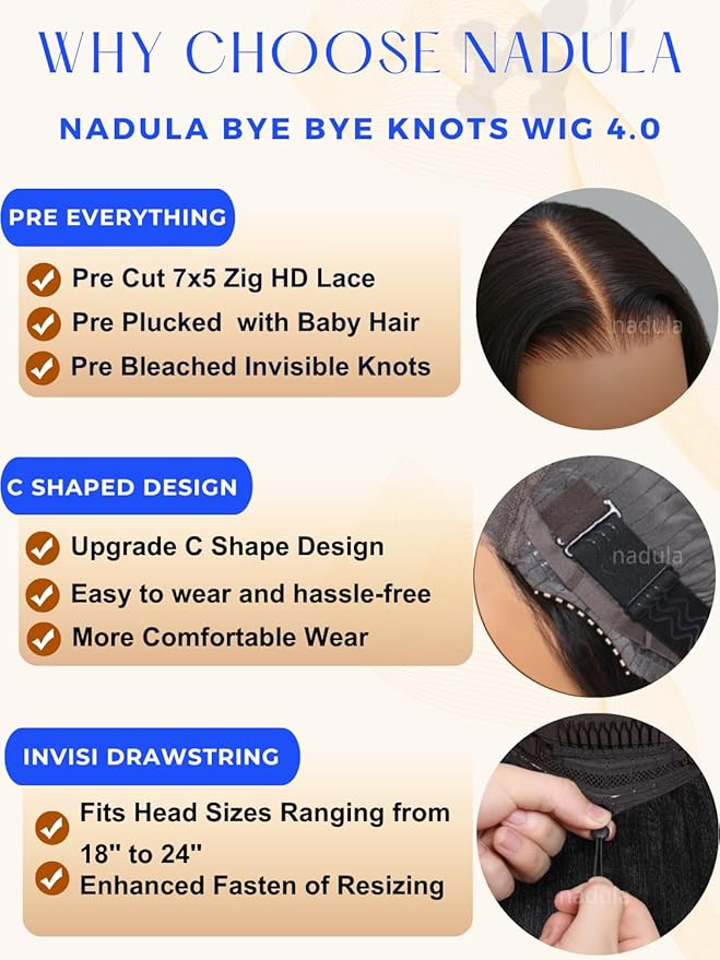 Nadula Bye Bye Knots Glueless Water Wave Drawstring Wig Human Hair Pre Everything 7X5 HD Lace Front Wigs Pre Cut/Plucked/Bleached Invisible Knots Ready to Wear Wet and Wavy Wig 150% Density 26inch
