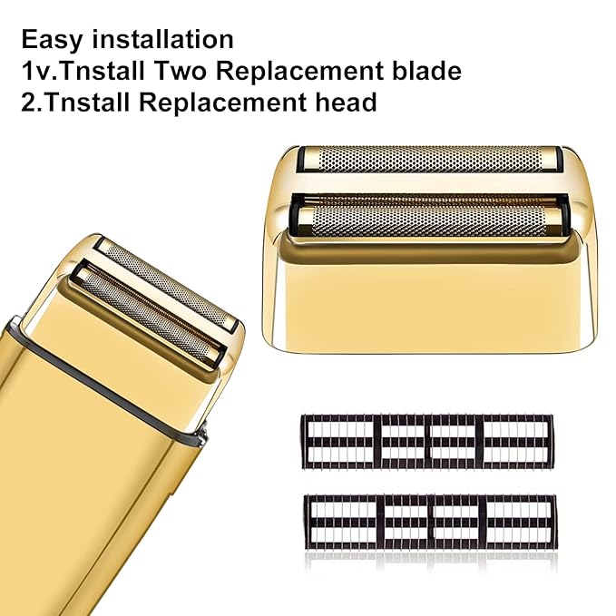 Professional Replacement Foil and Cutters for BaBylissPRO Barberology Double Foil Shaver Compatible with BaBylissPRO Barberology FXFS2 Shaver (2 gold)