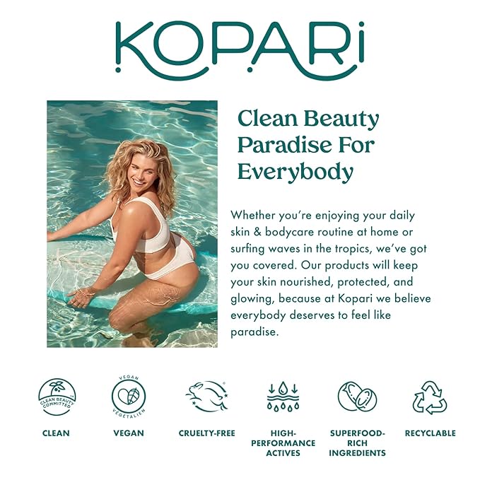 Kopari Rose Gold Sunglaze Sheer Body Mist Sunscreen SPF 42 Infused with Shimmering Body Oil Hydrating Mist Hydrates Brightens Makeup Friendly Gives Skin a Glowy Finish Lightweight