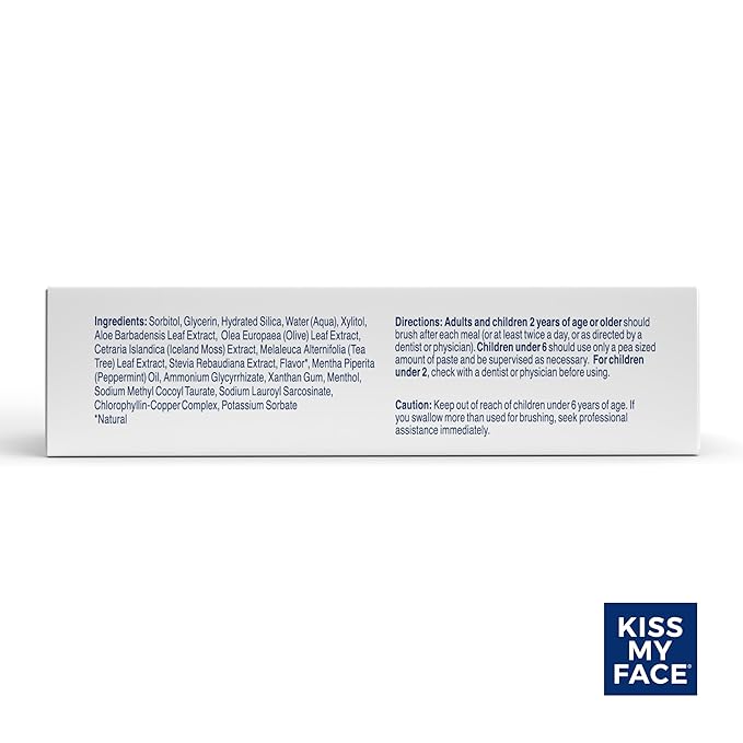 Kiss My Face Super White Toothpaste Gel Cool Mint Flavor Removes Plaque and Stains Teeth Whitening Toothpaste Fluoride Free Vegan 4.5 oz 6 Pack