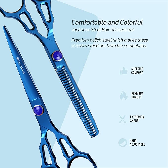 Suvorna Hair Cutting Scissors Professional with Thinning Shears for Hair | 2 Pcs Hair Shears | J2 Japanese Stainless Steel Professional Hair Scissors | 5.5 Hair Shear Professional.