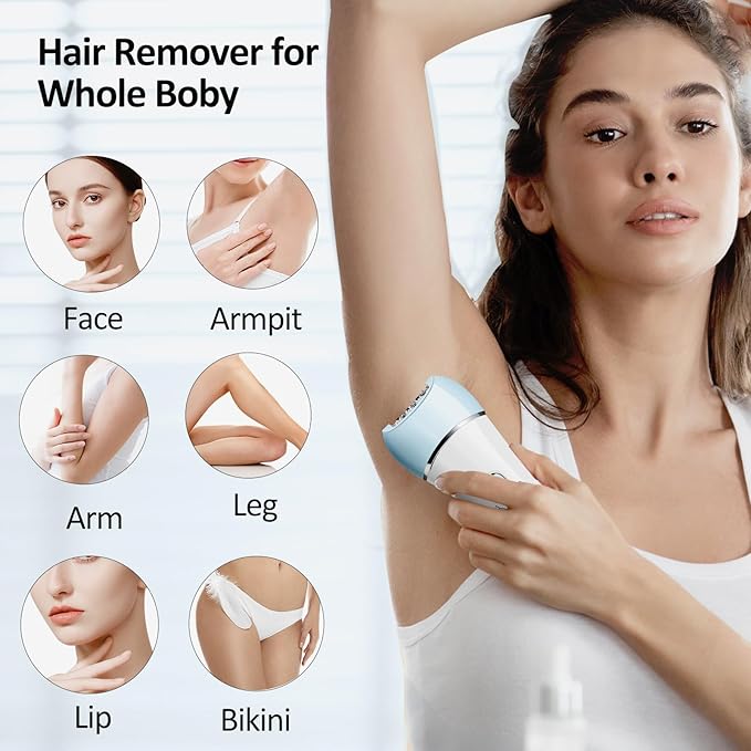 Epilator for Women 6 in 1 Hair Removal Epilator Shaver Face Razor Facial Brush Face Massage and Body ExfoliatorIPX7 Waterproof Rechargeable Hair Removal for Women 2 Speeds