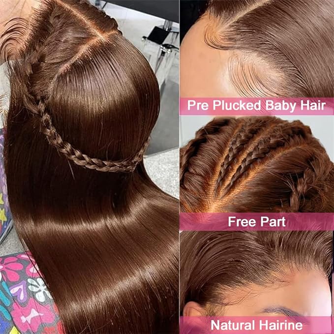 PANDA ANGEL Chocolate Brown Lace Front Wigs - 20 Light Brown Straight Glueless Pre Plucked 13x4 HD Lace Frontal