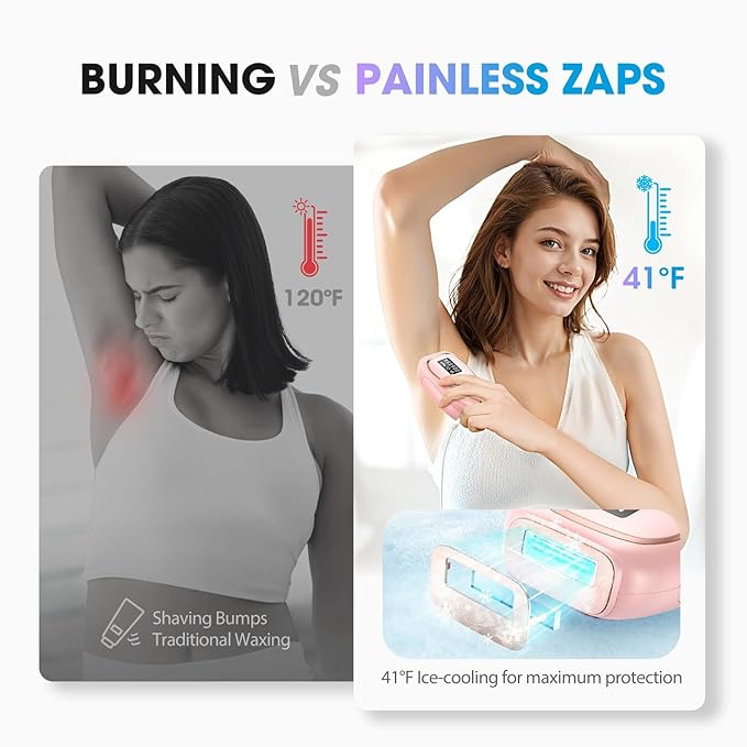 Laser Hair Removal Device at-Home IPL Hair Removal for Women &amp Men - Safe 45°F Ice-Cooling Contact for Painless &amp Long-Lasting Results 86% Hair Reduction in 3 Weeks for Full Body Hot Pink