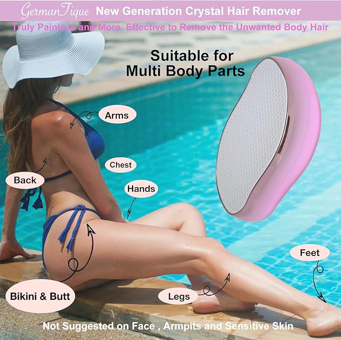 Crystal Hair EraserNatural Crystal Hair RemoverReusable Painless Nano Glass Hair Removal Device Without ShaverGentle Crystal Epilator and Exfoliator for Soft Silky Skin(Light Pink)