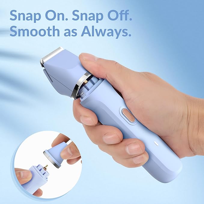 KINGTEE 5-in-1 Electric Bikini Trimmer for Women ? IPX7 Waterproof Shaver Cordless Body &amp Facial Razors for Women Ceramic Blades USB-C Rechargeable Painless Hair Removal Kit (Blue)