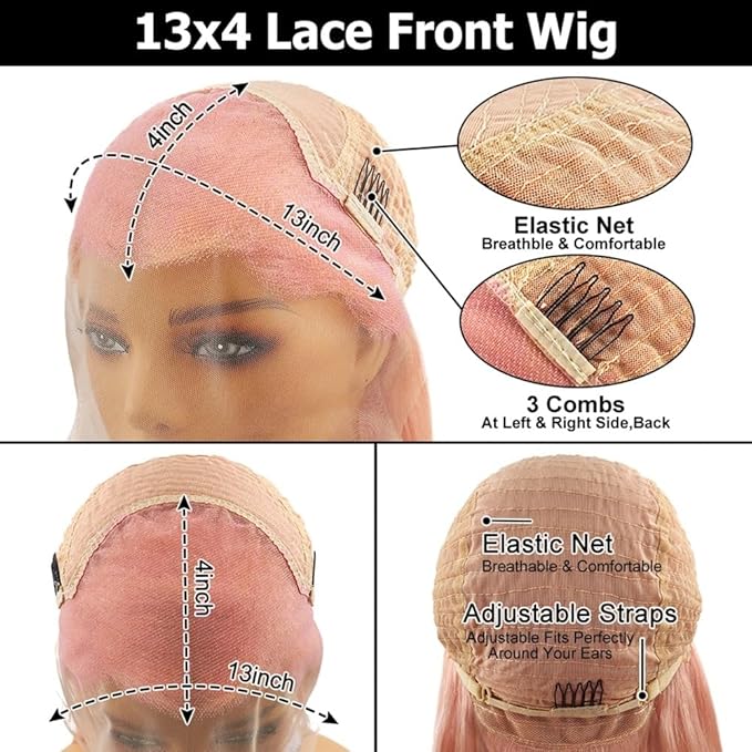 Silky Straight Pink Bob Wigs Brazilian Human Hair HD Transparent 13x4 Lace Front Wigs Virgin Hair 180% Density Pre Plucked with Baby Hair 10 Inch Bleached Knot Middle Part Pink Bob Wigs for Women
