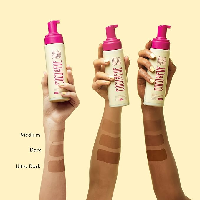 Coco &amp Eve Sunny Honey Bali Bronzing Self Tanner Mousse - (Ultra Dark) All Natural Sunless Tanning Instant Lotion with Bronzer and Skin Moisturizer (6.7 fl oz)