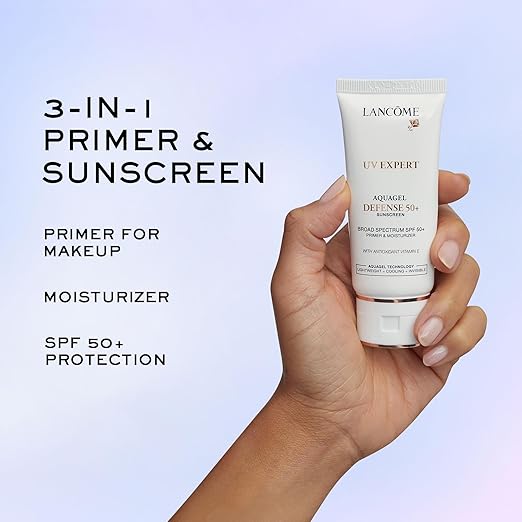 Lanc?me UV Expert Defense SPF 50+ Primer &amp Moisturizer | 3-in-1 Facial Sunscreen with Broad Spectrum Protection | Lightweight Hydrating Non-Greasy Aquagel Texture