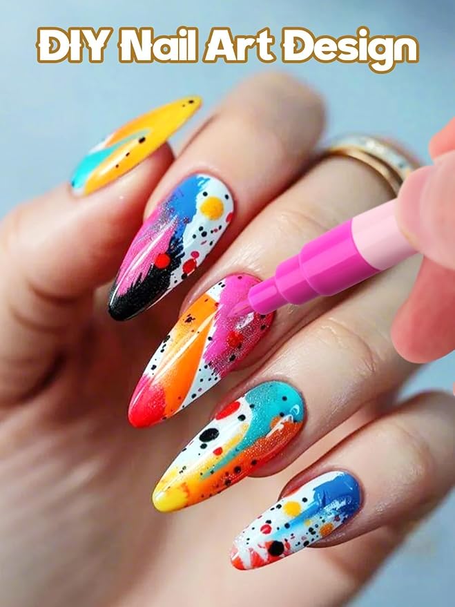 EBANKU 24 Colors Waterborne acrylic ink Nail Art Pens Set 0.7MM Nail Polish Pens Quick-Drying Acrylic Paint Pen Point Dotting Liner Pen Nail Drawing Painting Manicure Tools for 3D Salon Home Nail DIY