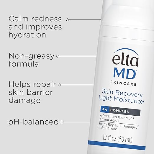 EltaMD Skin Recovery Light Face Moisturizer for Dry Skin Oil Free Moisturizer for Face and Acne Prone Skin Care 1.7 oz Pump