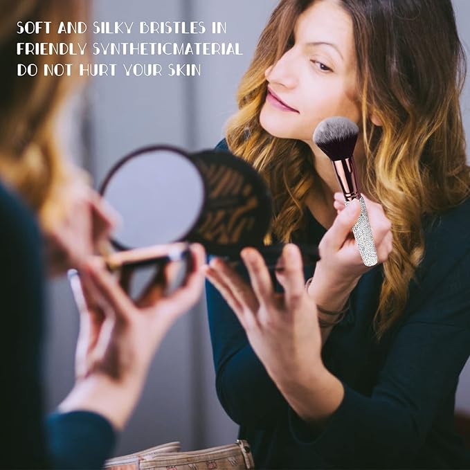 Makeup Brushes Bling Crystal Professional Face Cosmetics Blending Liquid Foundation Powder Concealer Eye Shadows Make Up Beauty Tool Glitter with Pouch Bag Kit Purely Handmade (12PCS) (White)