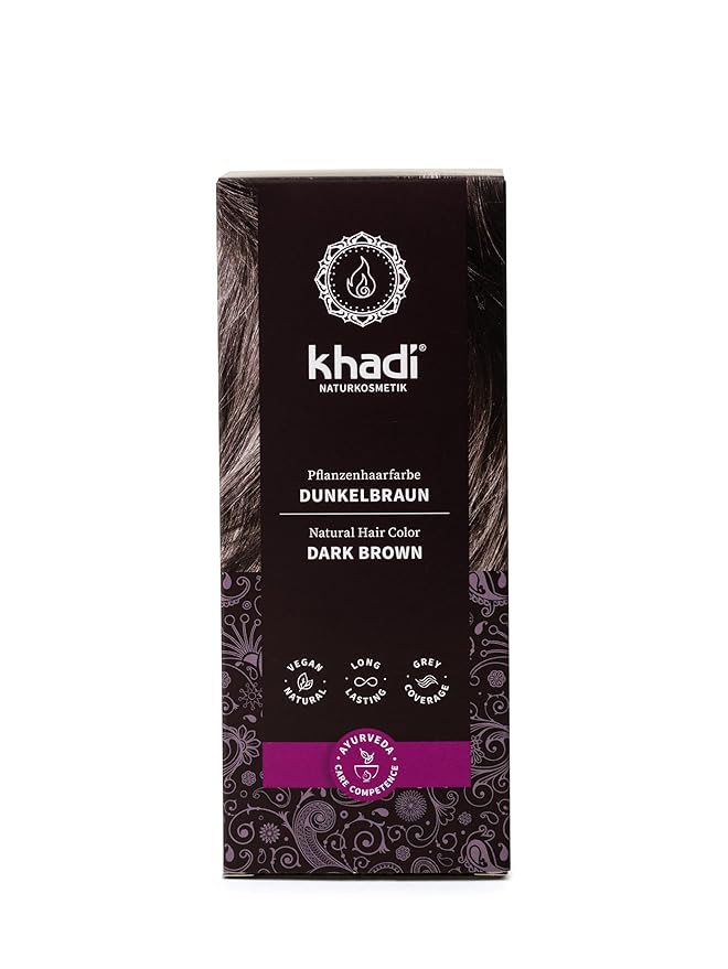 khadi DARK BROWN Natural Hair Color - Hair Color for deep shiny dark brown to strong black brown - 100% herbal &amp natural - 3.5 oz