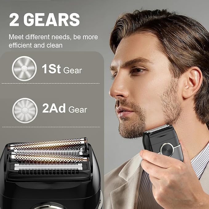 Electric Foil Shavers for Men: Mini Electric Razor with 4 Floating Blades &amp Big LED Display - Foil Shaver for Men with 2 Gears Adjustable - Face Shaver with IPX7 WaterproofUSB Type C