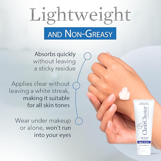 Clear Choice Sunscreen for Face SPF 45 Oil Free Sunblock &amp Light Moisturizer with Zinc Oxide Reef-Safe Broad Spectrum Water-Resistant No White Cast Light Moisturizer 4oz