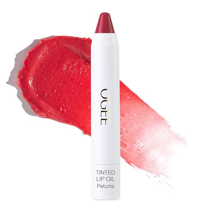 Ogee Tinted Sculpted Lip Oil - Lip Stain Made with 100% Organic Coconut Oil Jojoba Oil and Vitamin E - Best as Lip Balm Lip Color or Lip Treatment - PETUNIA (Sheer Blush)