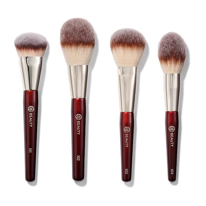 BK BEAUTY - ESSENTIALS FACE BRUSH SET (4PC) - Professional Makeup Brush Set for Liquid or Cream Foundations Powder Bronzer Blush | Premium Makeup Brushes for Flawless Application