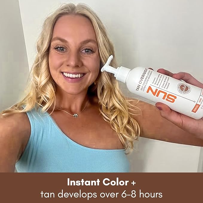 Tan Overnight Sunless Tanning Lotion 8 oz - Self Tanner Self Tanning Lotion Face Tanner - Natural Long Lasting Instant Dark Bronzer Gradual Tan for Sun-Kissed Glow