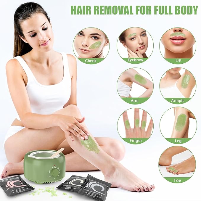 Waxing Kit - Wax Warmer for Hair Removal Hard Wax Kit with 14oz 5 Bags Hard Wax Beans for Full Body Legs Face Eyebrows Bikini Brazilian Waxing Kit for Women Men