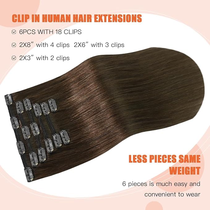 Medium Brown Hair Extensions Real Human Hair Clip ins for Women 70g 7pcs 12inchSoft &amp Natural Straight Double Weft for Women #4 Chocolate Brown Human Hair Extensions