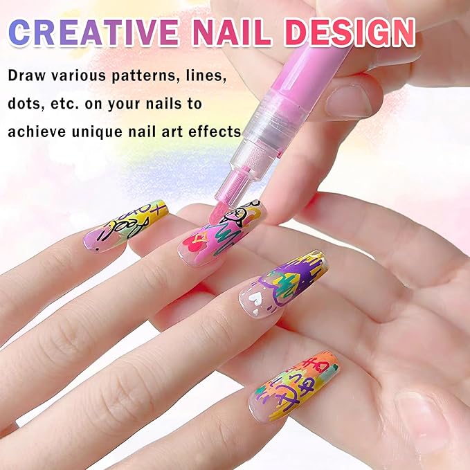 60 Colors Nail Art Pens Set Nail Polish Pens Nail Art Drawing Graffiti Marker Pen Quick Dry Waterproof Nail Art Painting Pens Kit for Home DIY Nail Art Design