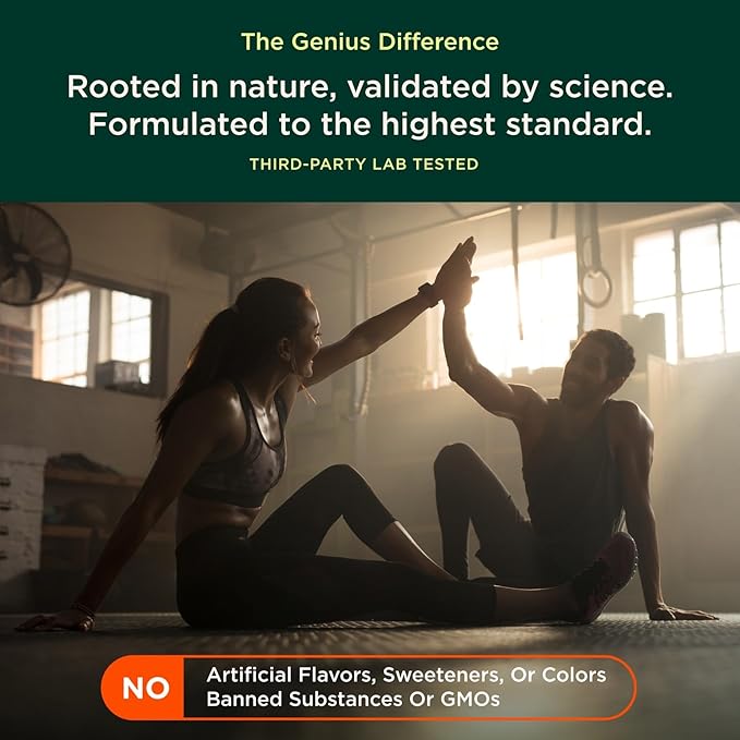 Genius BCAA Powder - 5g Vegan BCAAs L-Glutamine Cognizin &amp Rhodiola Muscle Recovery Energy Support 100mg Caffeine Pre Intra Post-Workout Nootropic Supplement for Focus &amp Performance - Orang