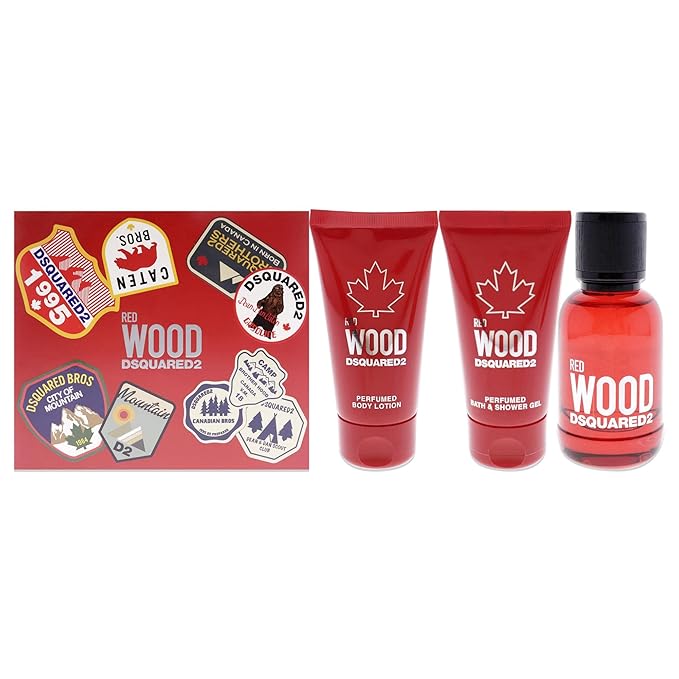 Dsquared2 Red Wood Women 1.7oz EDT Spray 1.7oz Body Lotion 1.7oz Bath and Shower Gel 3 Pc Gift Set
