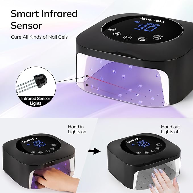 UV Light for Nails Lavinda UV Nail Lamp 54W Rechargeable Nail Dryer Gel Polish Light with Large Touch Display Professional Fast Curing Lamp with 4 Timer Setting Auto Sensor for Salon &amp Home