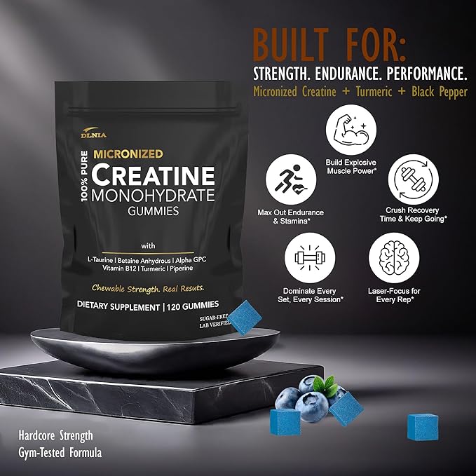 Creatine Monohydrate Gummies for Men &amp Women - Sugar Free &amp Vegan Advanced Formula W/L-Taurine + Vitamin B12 - for Muscle Strength Muscles Builder Recovery Energy Boost Pre-Workout Supplem