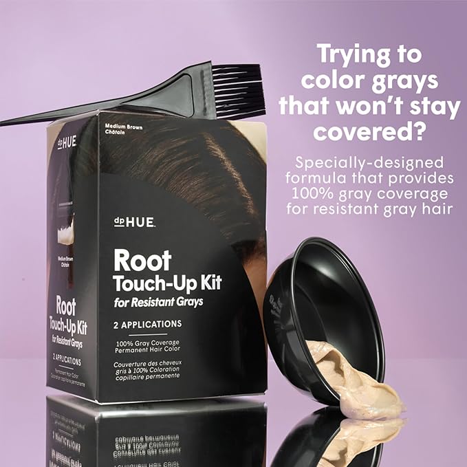 dpHUE Root Touch-Up Kit for Resistant Grays Light Brown - Permanently Cover Difficult Stubborn Gray Hair - 2 Applications Included - Vegan &amp Leaping Bunny Certified