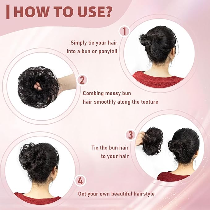 1 PCS Messy Bun Hair Piece Real Human Hair Thick Updo Wavy Curly Chignon Ponytail Hair Extensions Hair Bun Hairpieces for Women Girls (#04 Medium Brown)