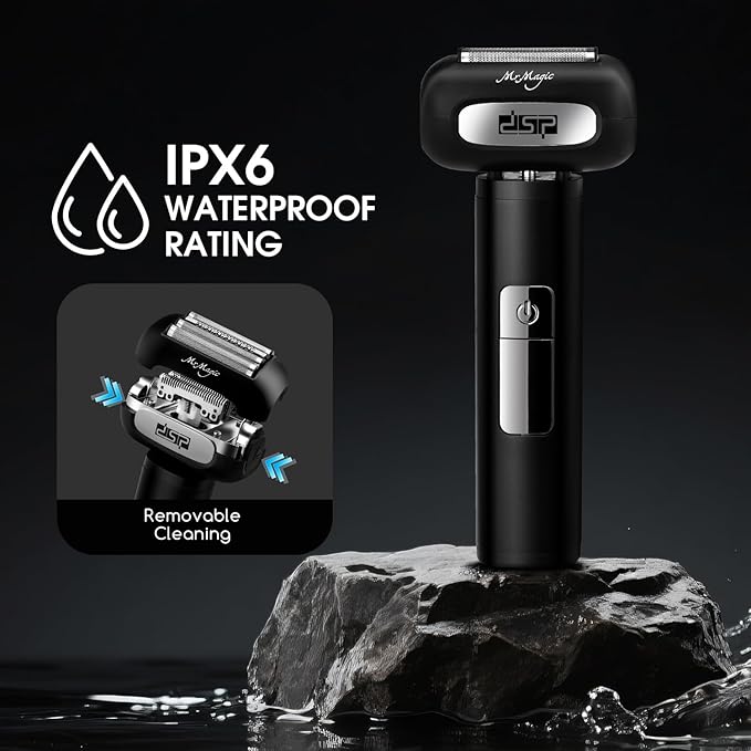 DSP Electric Shavers for Men IPX6 Waterproof Type-C Rechargeable Shaver 4-Blade Cutting System Electric Foil Shaver Travel Lock (Black)
