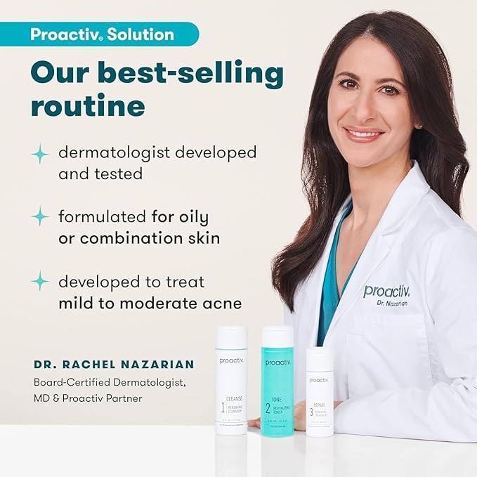 Proactiv 3 Step Acne Treatment w/ Pimple Patches - Benzoyl Peroxide Face Wash Repairing Acne Spot Treatment for Face and Body Exfoliating Toner - 90 Day Complete Acne Skin Care Kit + Pimple Patches