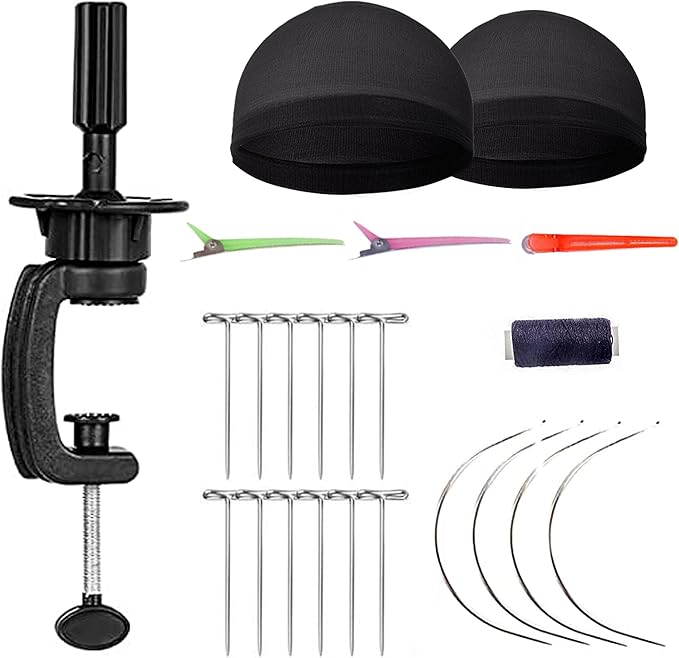 GEX 22 Canvas Cork Wig Block Mannequin Head for Wig Making Drying Styling Display with Table C Clamp Stand Holder (Light Brown 22)