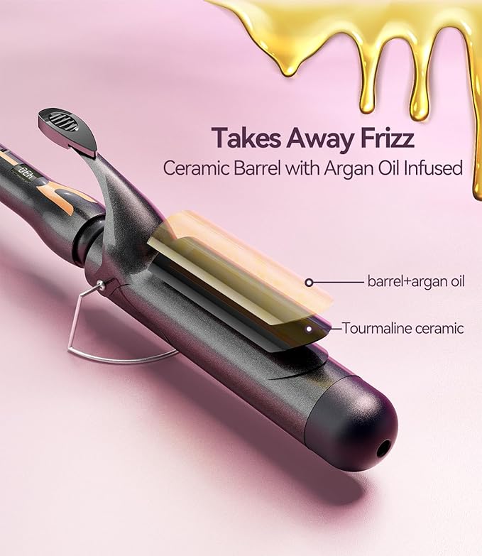 Curling Iron 1 1/2 Inch for Big Curls 14 Heat Settings Big Barrel 1.5 Inch Ceramic Large Barrel Curling Iron 1 1/2 Inch with Argan Oil Infused