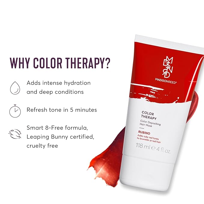 Madison Reed Color Therapy Rubino Color Depositing Hair Mask &amp Deep Conditioning Treatment Intensely Hydrating Refreshes Color &amp Tone Keratin &amp Argan Oil 4 Fl Oz (118 mL)