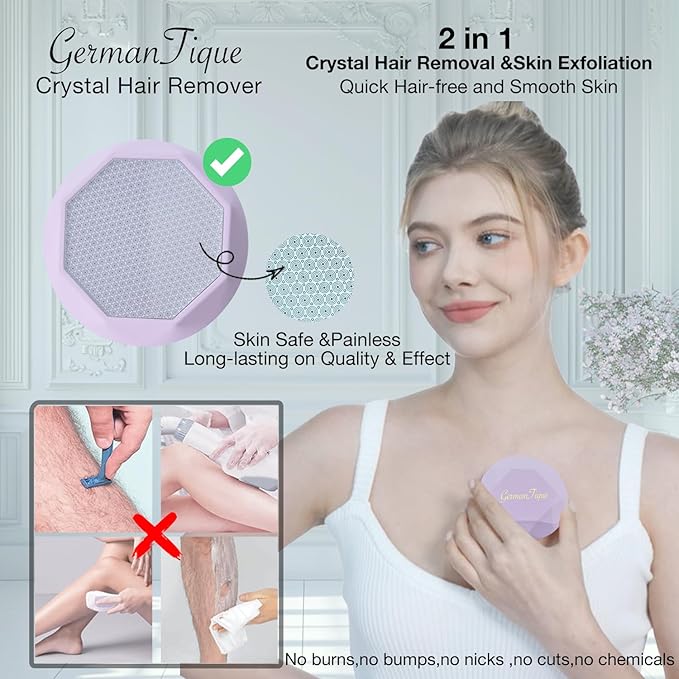 Crystal Hair EraserUpgraded Crystal Hair Remover DiamondPainless and Effective Nano Glass Hair Removal Stone and Skin ExfoliationNatural Epilator for Women and Men(Pastel Lilac)